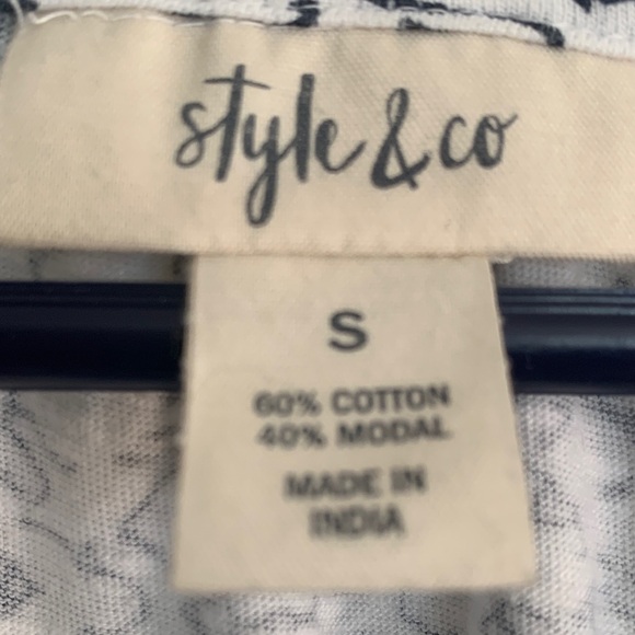 Style & Co. Women's Navy MB and White Patterned Blouse - Picture 2 of 3